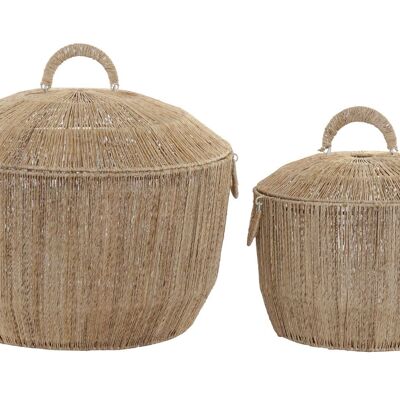 BASKET SET 2 METAL JUTE 51X51X48 NATURAL LID DC186776