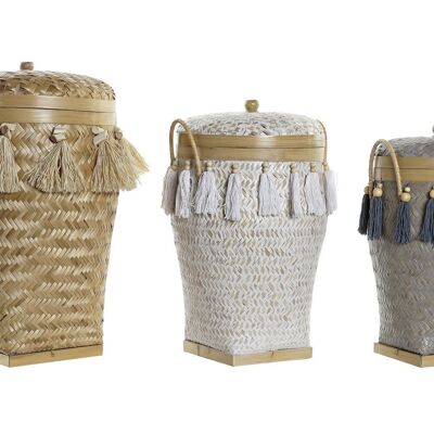 BASKET SET 3 BAMBOO 39X39X55 NATURAL FRINGES DC194466