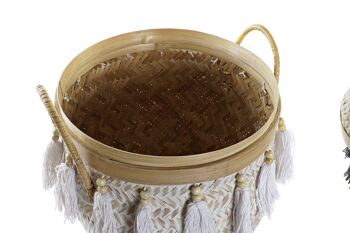 PANIER SET 3 BAMBOU 39X39X55 FRANGES NATURELLES DC194466 3