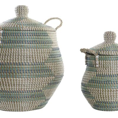 BASKET SET 2 SEAGRASS 46X46X56 11 TURQUOISE DC196150