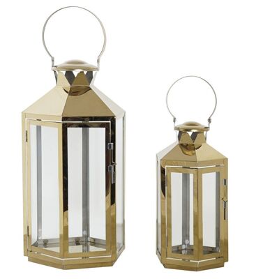 FAROLA SET 2 ACERO CRISTAL 24X21X46 DORADO FA188910