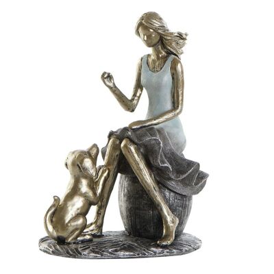 FIGURINE RÉSINE 13X8,5X17,5 FILLE CHIEN BLEU FD189909