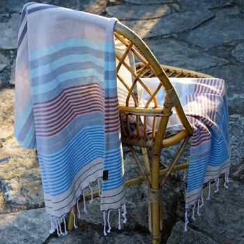 FOUTA EN COTON BIOLOGIQUE - Collection SUD- Couleur WAVES 7