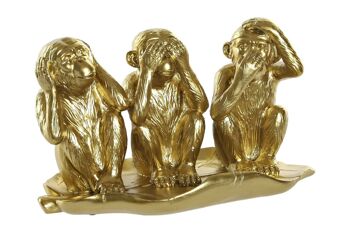 FIGURINE RÉSINE 26X13X15,6 SINGES FEUILLE D'OR FD190303 1