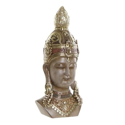 FIGURINE EN RÉSINE 17X12X36 TÊTE DE BOUDDHA DORÉ FD190446