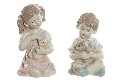 FIGURA RESINA 14,5X16X26 NIÑO MASCOTA 2 SURT. FD191753