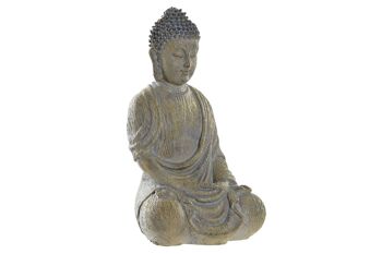 FIGURINE EN RÉSINE 10X8X16 BOUDDHA GRIS CLAIR FD191756 1