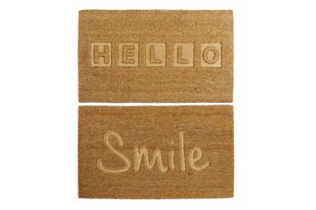 PAILLASSON EN FIBRE DE COCO 75X45X2 HELLO SMILE 2 ASSORTIMENTS. FL185406 1