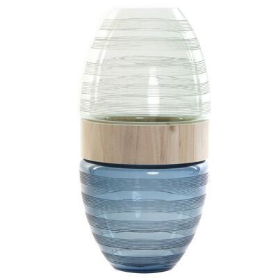 JARRON CRISTAL MADERA 21X21X43 AZUL MARINO JV174995