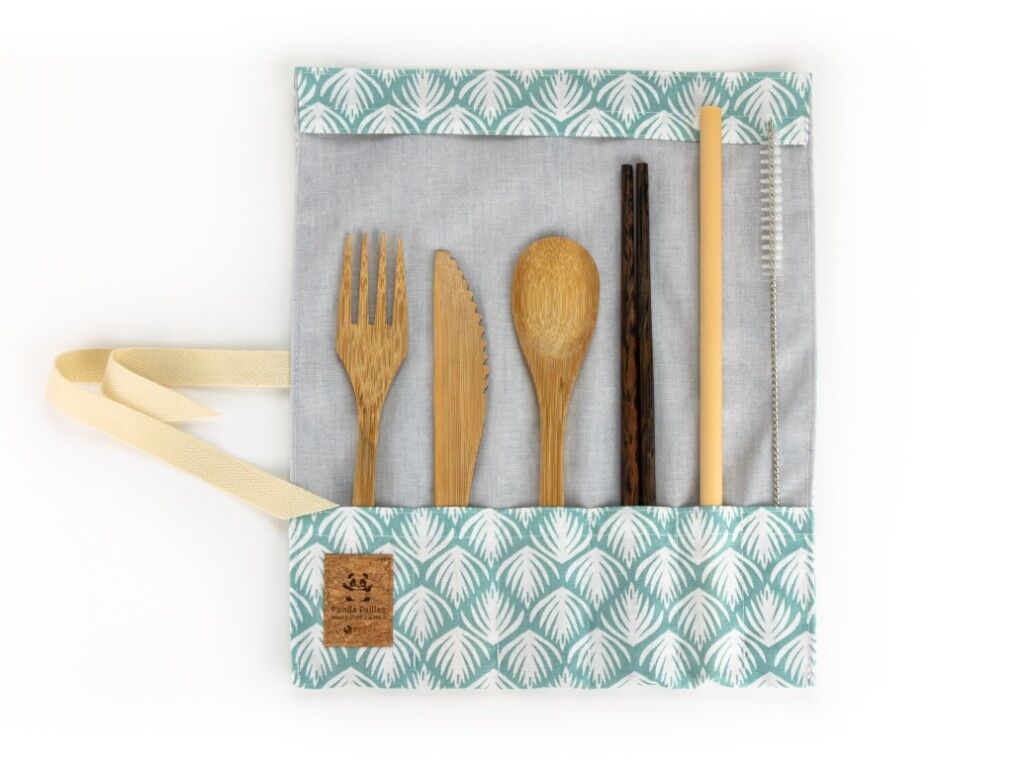 Servizio di posate in bambù con bacchette - motivo turchese
