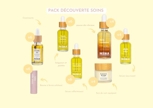 Pack découverte 7 produits - Soins naturels pour cheveux, visage, lèvres, corps et poitrine