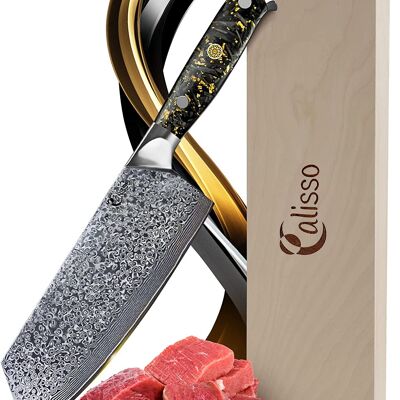 Cuchillo Damasco Chai Dao Negro y Dorado - GOLD&ASH