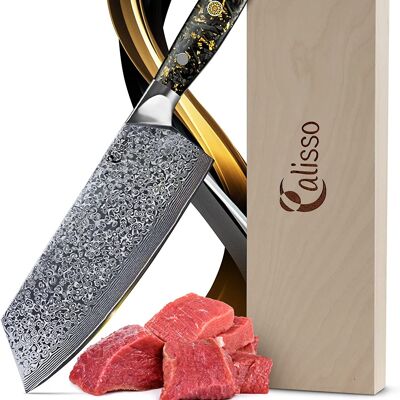 Damast Cleaver Black and Gold Chai Dao - GOLD&ASH