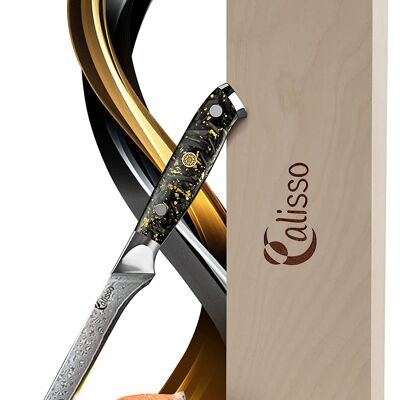 Filleting knife Black and Gold Damascus Knife - GOLD&ASH