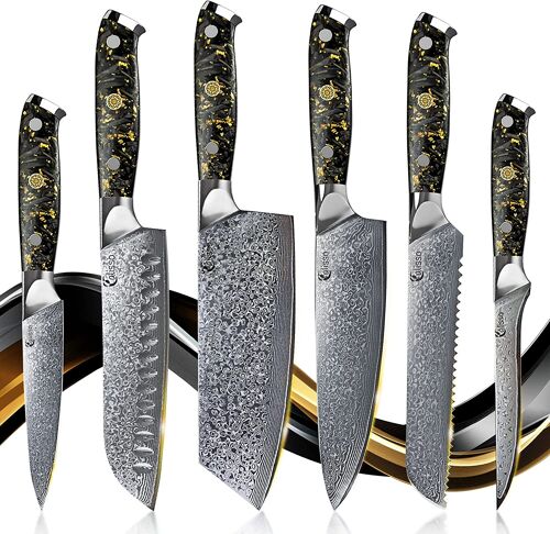 Advanced Set 67 Layers Damascus Steel Black and Gold Knife Set - GOLD&ASH