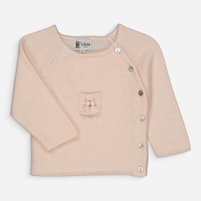 Wrap-over sweater in pearl pink wool and cashmere