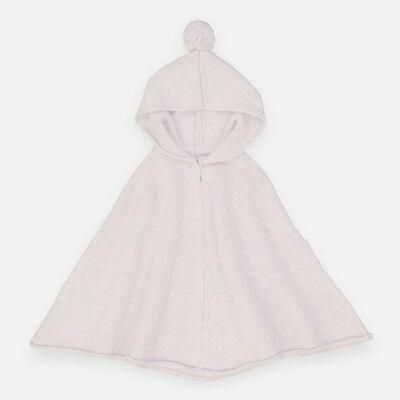 Poncho con cappuccio in lana baby pearl e cashmere