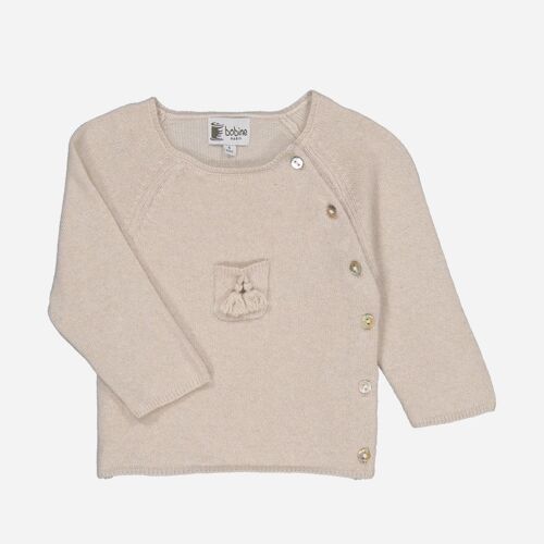 Pull cache cœur en laine et cachemire beige layette