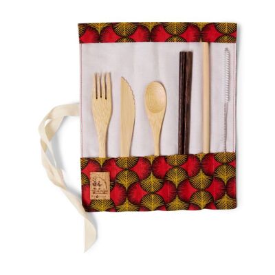 Bamboo cutlery set with chopsticks - papyrus fabric