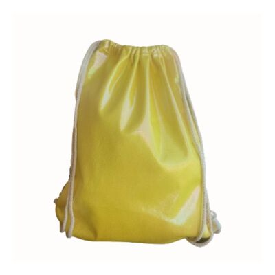 Metallic texture sack bag with yellow drawstring