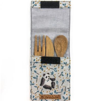 Children's cutlery set - blue panda fabric
