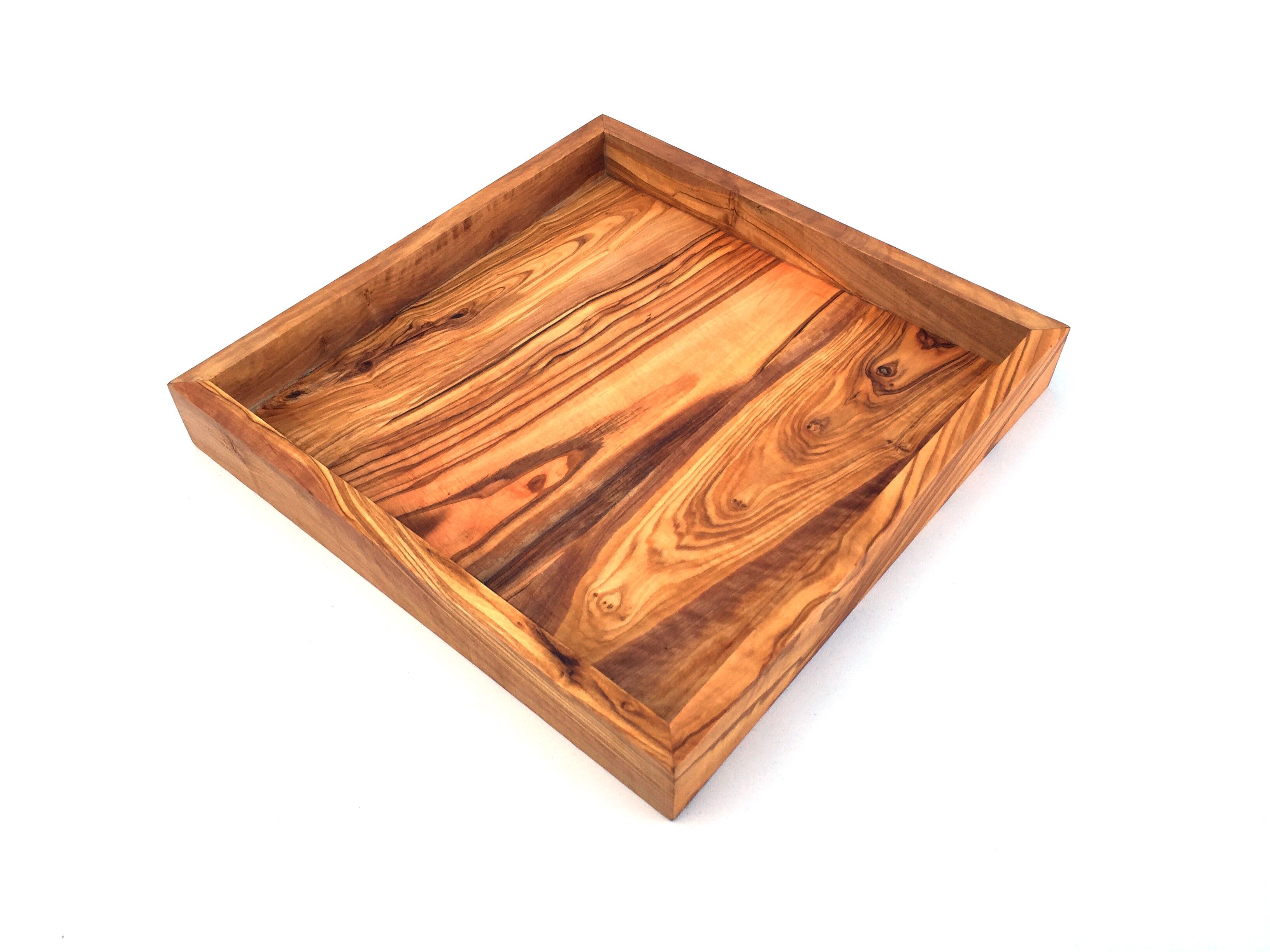 Estantería cuadrada bandeja 22 cm madera de olivo hecha a mano
