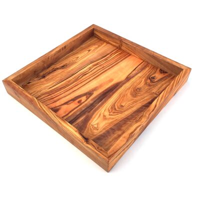 Etagère carrée 22 cm plateau fait main en bois d&#39;olivier