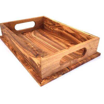 Serving tray with 2 handles rectangular Olive wood tray