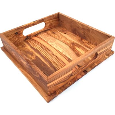 Serving tray with 2 handles square Olive wood tray