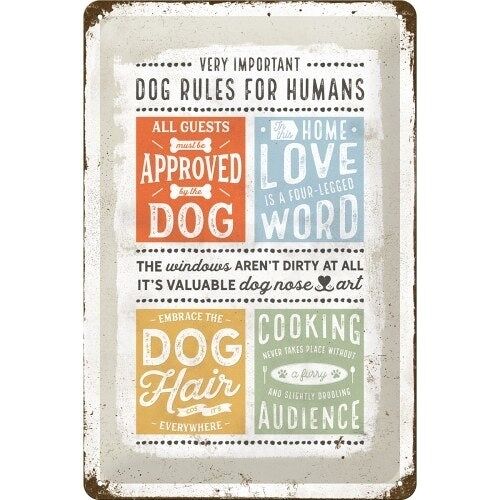 Blechschild Dog Rules for Humans - 20 x 30 cm