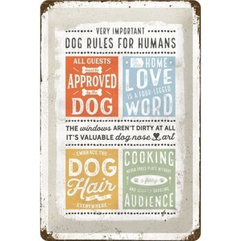 Plaque en Métal Dog Rules for Humans - 20 x 30 cm