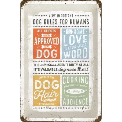 Plaque en Métal Dog Rules for Humans - 20 x 30 cm