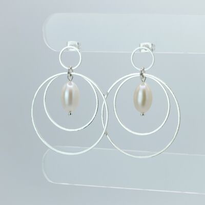Ear studs, silver plated, freshwater cultured pearl in white, 381-S