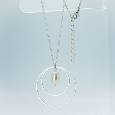 collana di media lunghezza, placcata argento, perla coltivata d&#39;acqua dolce bianca, K381-S