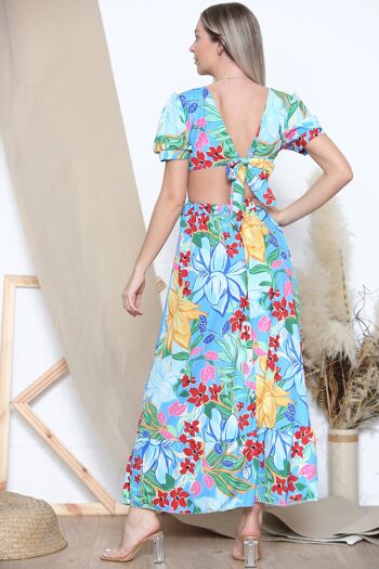 Robe bleue découpée à imprimé fleuri 4