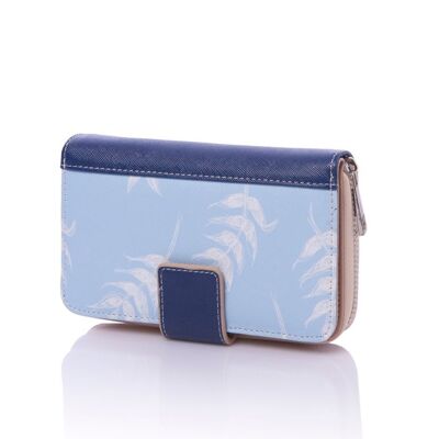 Medium wallet with purse Blue with leaves