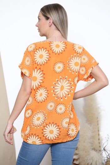 T-shirt d&#39;été imprimé fleuri orange 2