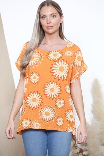 T-shirt d&#39;été imprimé fleuri orange 3