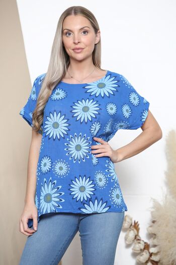T-shirt d&#39;été imprimé floral bleu roi 1