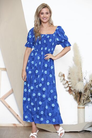 Robe à épaules dénudées imprimé Royal Blue Daisy 1