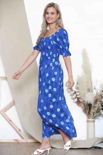 Robe à épaules dénudées imprimé Royal Blue Daisy 4