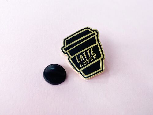 Latte Lover Enamel Pin | Black and Gold Hard Enamel Badge | Coffee Lover Gift