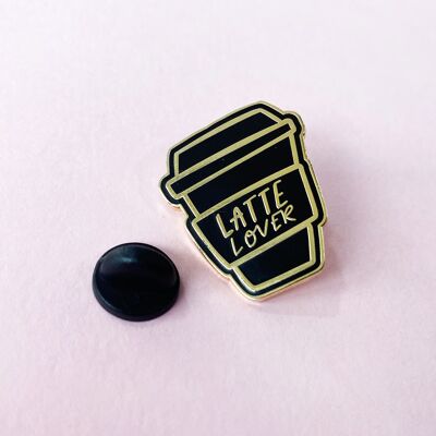 Épingle en émail Latte Lover | Badge en émail dur noir et or | Cadeau d'amant de café