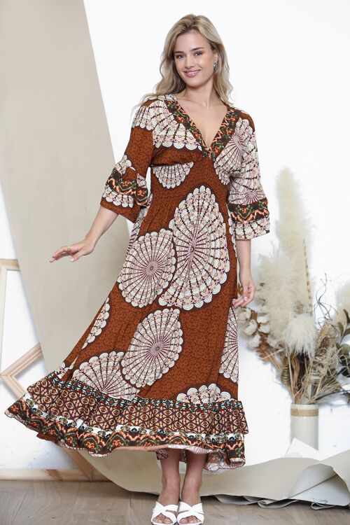 Brown Psychedelic pattern midi dress
