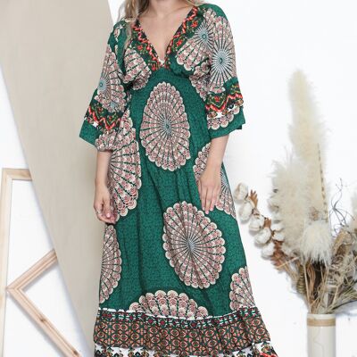 Robe midi verte motif psychédélique