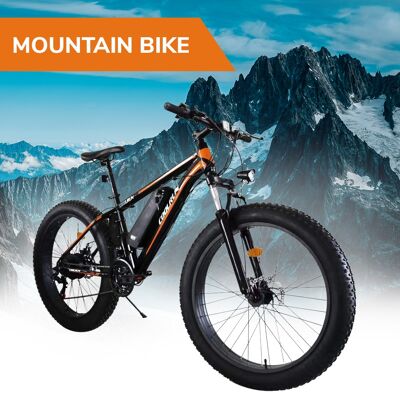 26” Electric Mountain Snow Bike - Fat Tire Bicycle 250W Powerful Motor Electric Bicycle with 36V 10.4AH Lithium Battery, Beach Mountain E-bike, Shimano Gears for Adults