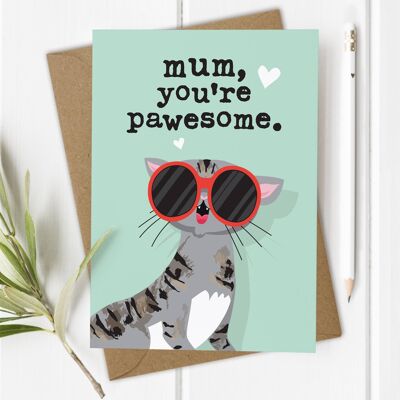 Pawesome Mum - Tarjeta divertida del día de la madre del gato / cumpleaños de la madre