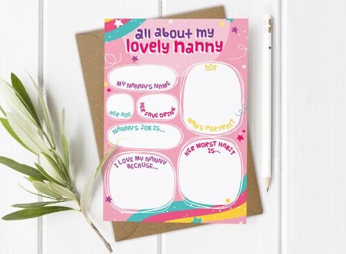 All About My Lovely Nanny - DIY Mother's Day Card from Child