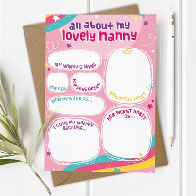 All About My Lovely Nanny - DIY Mother's Day Card from Child