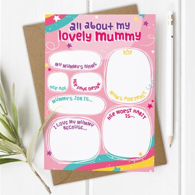 All About My Lovely Mummy - Tarjeta de bricolaje para el Día de la Madre del niño